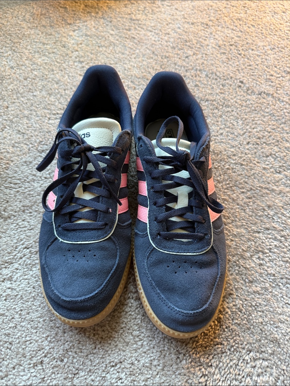 adidas Navy Suede Sneakers with Pink Stripes - Picture 2 of 7
